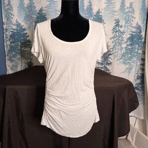 🤍 VENUS White Ruched Tunic Top – Short Sleeve – Size XL 🤍